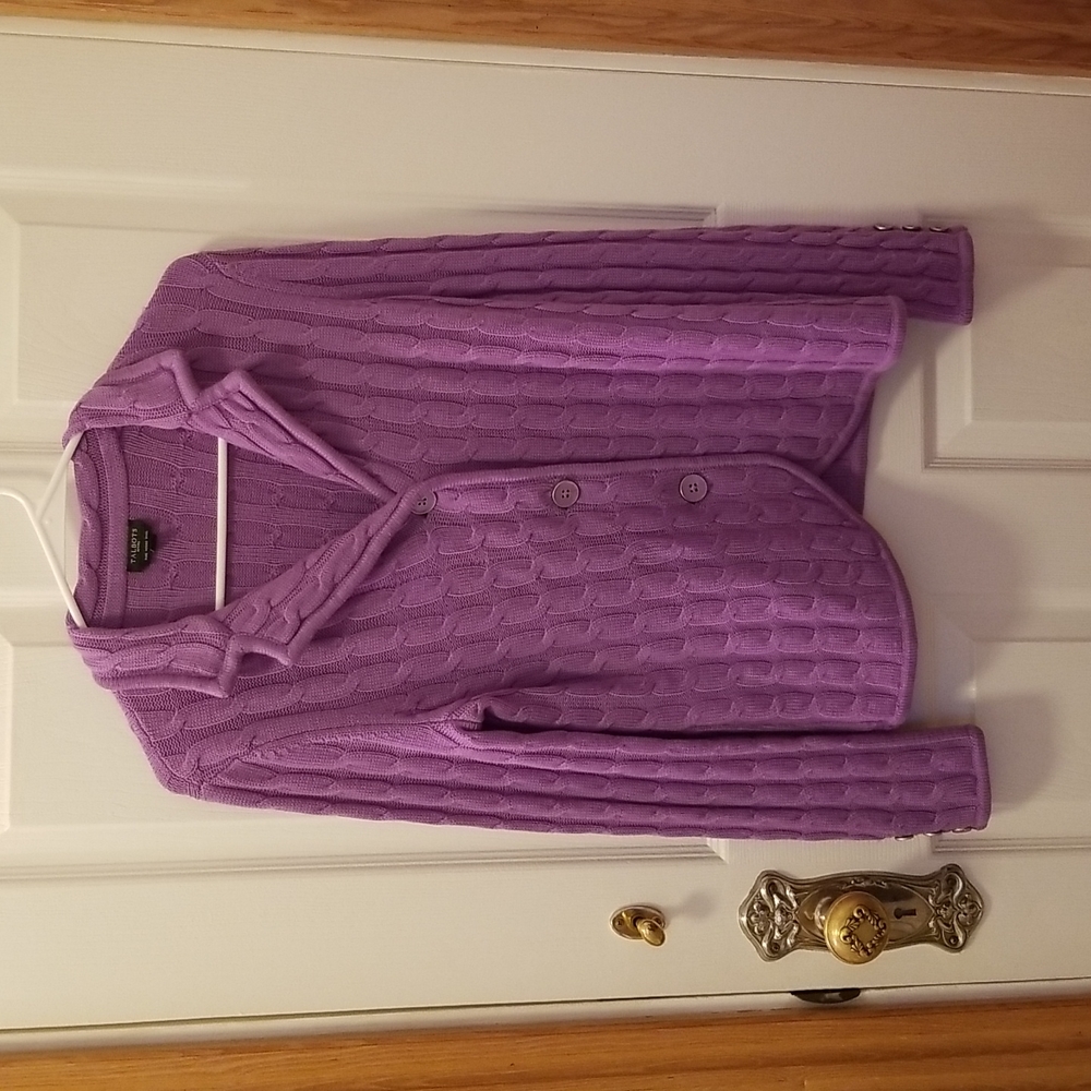 Talbots 100%Merino Wool Cableknit Button up Sweater with Collar.